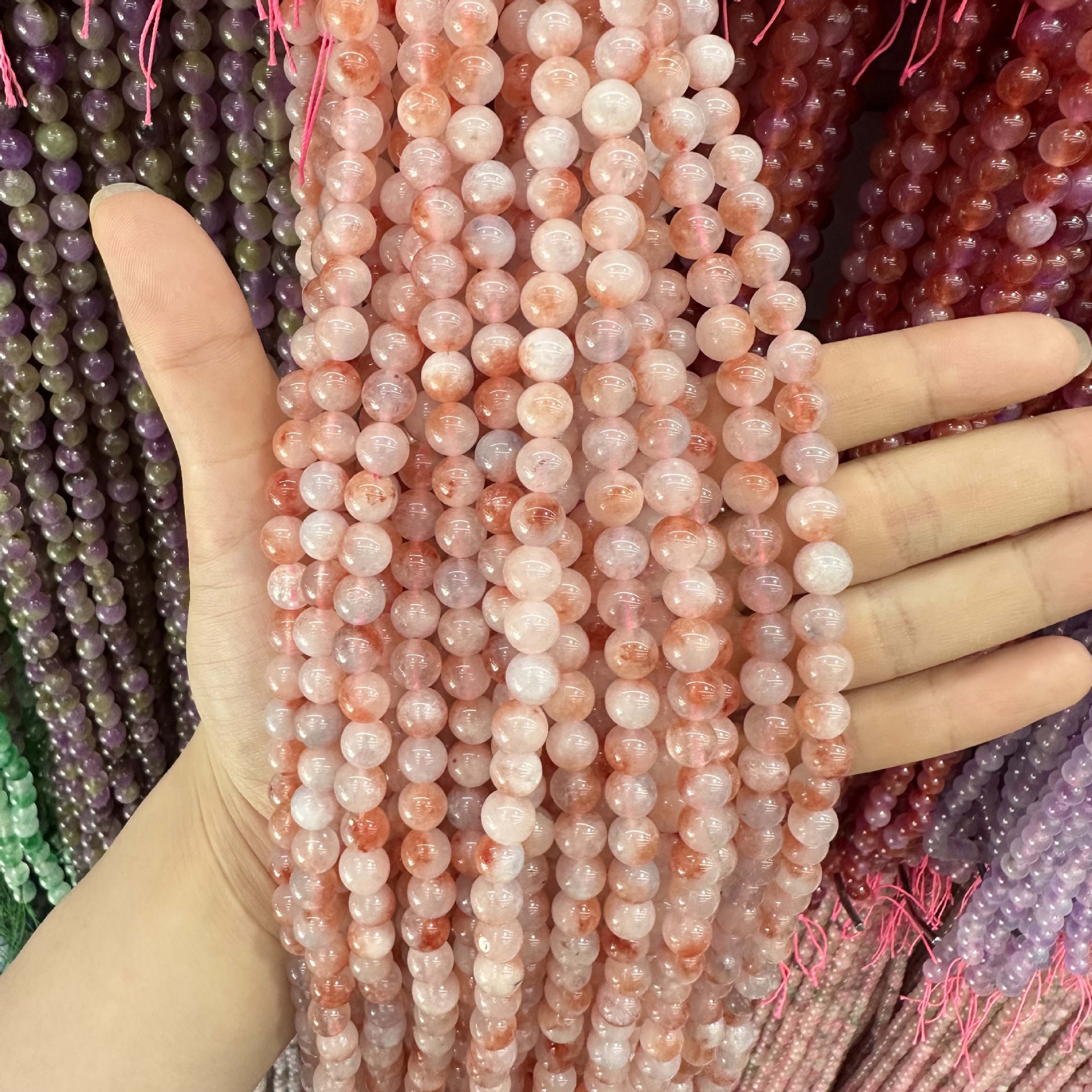 Picture of Live hot grade a chalcedony 8mm two-color round beads beads handmade diy Internet celebrity matching in stock jewelry