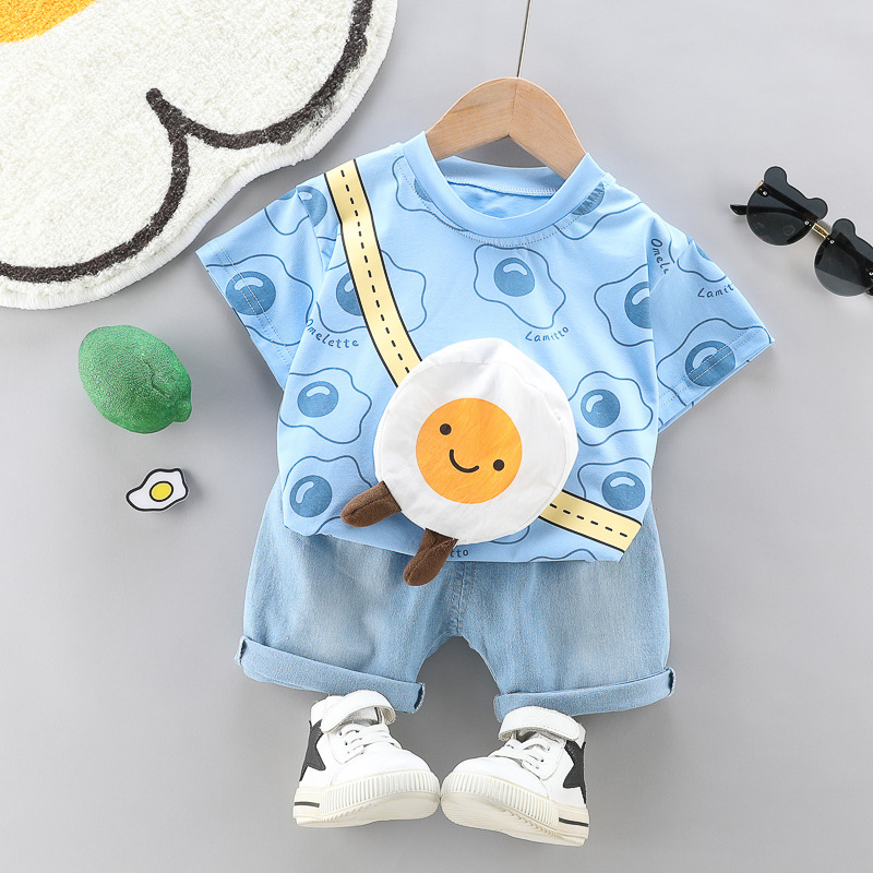 Foreign Trade Cartoon Casual Short-sleeved Two-piece Summer Children's Wear New Boys' and Girls' Infant Baby Children's Suit Trendy