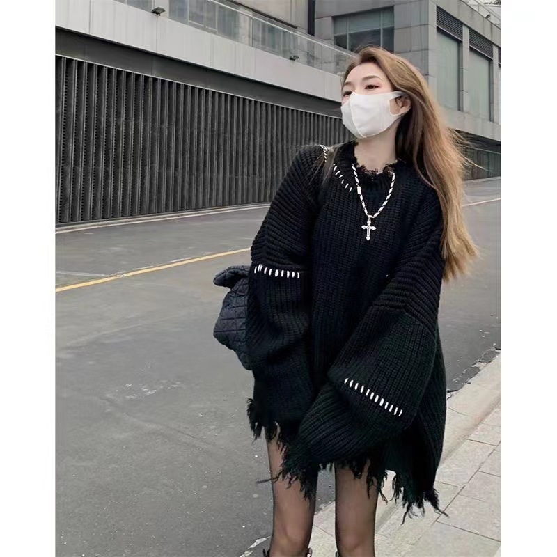 Picture of 2025 New Autumn and Winter Korean Style Loose Lazy Style Ripped Personalized Trendy Design Pullover Thickeneded Sweater for Women