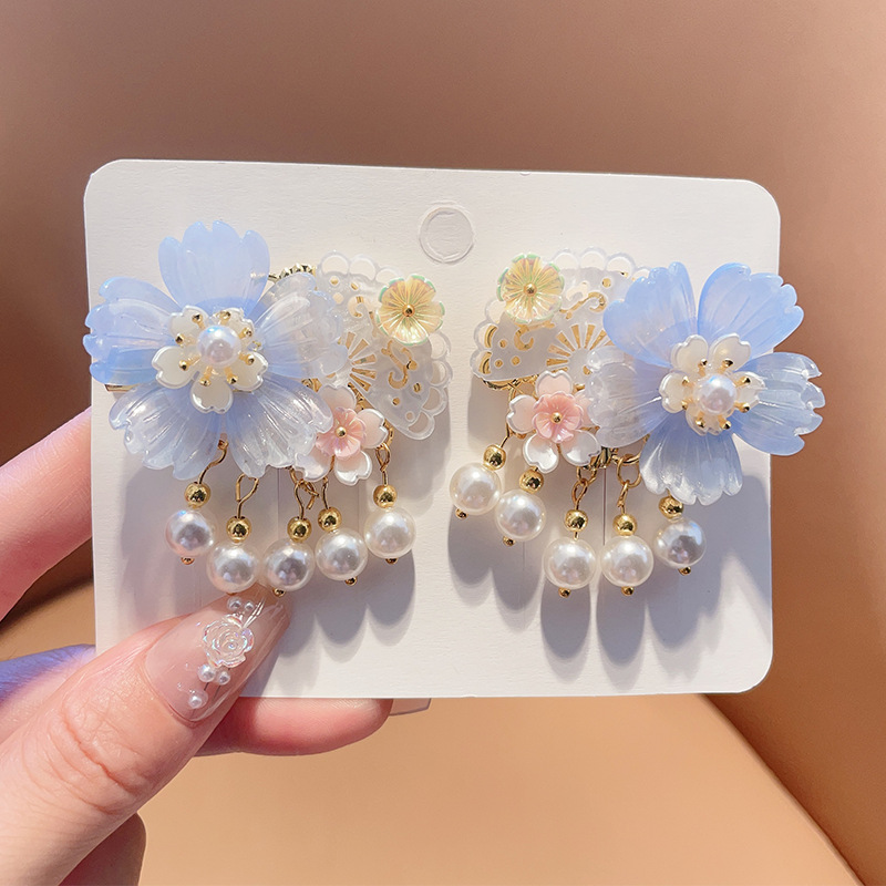 Picture of Hanfu Headwear for Girls and Children Chinese Style Walking Tassel Hairpin for Girls Super Fairy Princess Ancient Dress Flower Hairpin Headwear