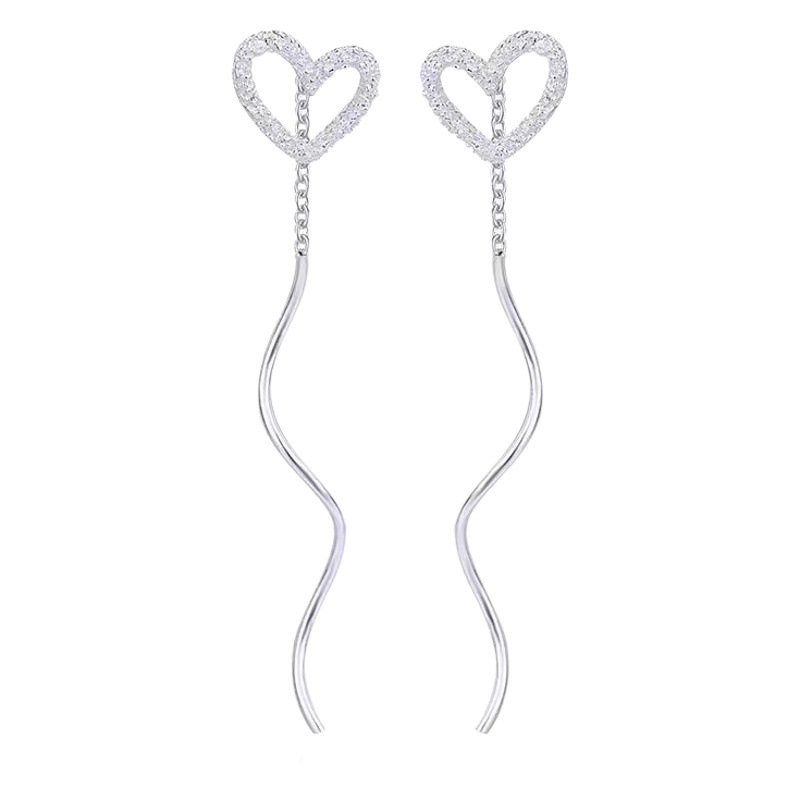 Fangxing S925 sterling silver sparkling hollow frosted love wave ear line fashion temperament simple all-match earrings