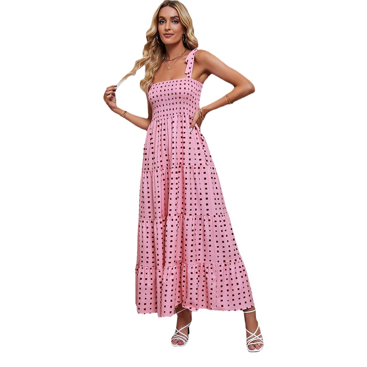 Self-shooting 2024 Amazon wish Cross-border Spring Sexy Backless Printing Holiday Sling dress Women