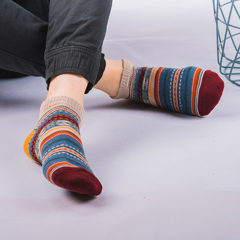 Socks men's spring and summer new fashion couples cotton socks wholesale thick needle retro socks men's Harajuku ethnic style boat Socks