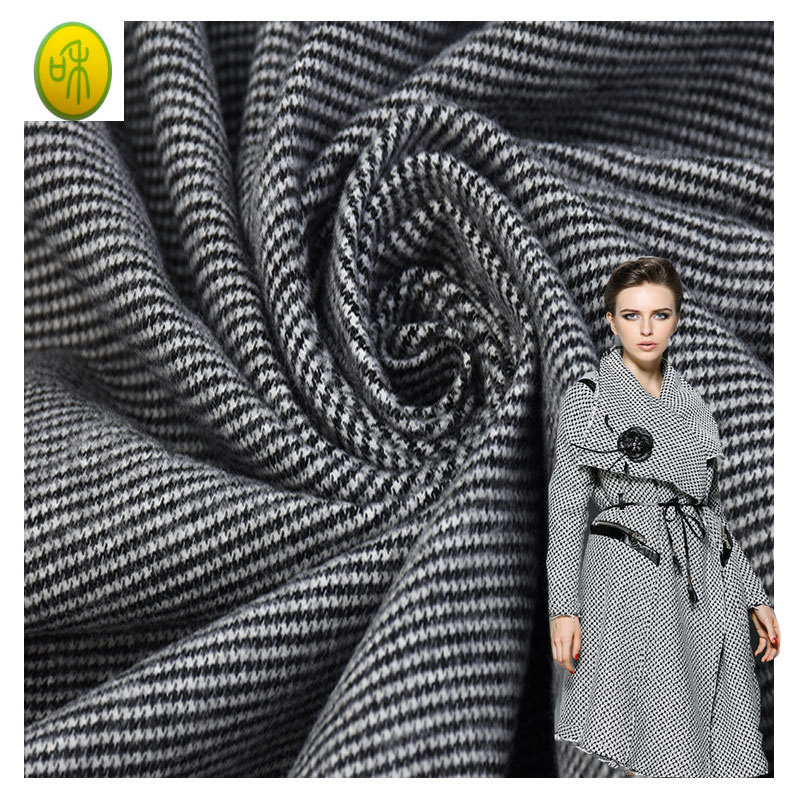 Houndstooth warp elastic polyester brocade sticky velvet yarn-dyed fabric autumn and winter coat fabric