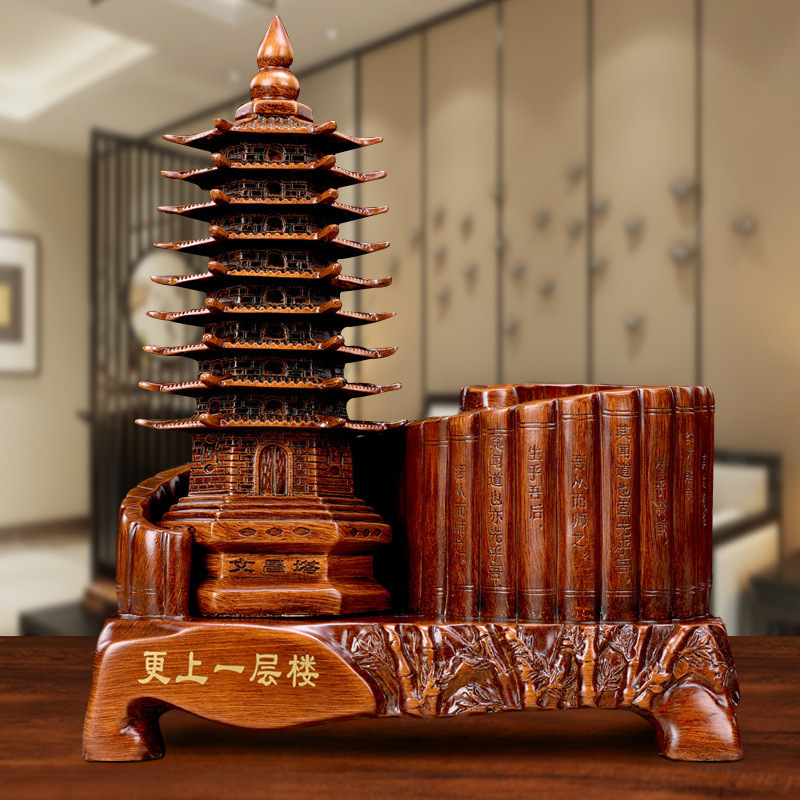Picture of Chinese style one-layer tower pen holder resin crafts decoration opening business gift Teacher's Day gift wholesale