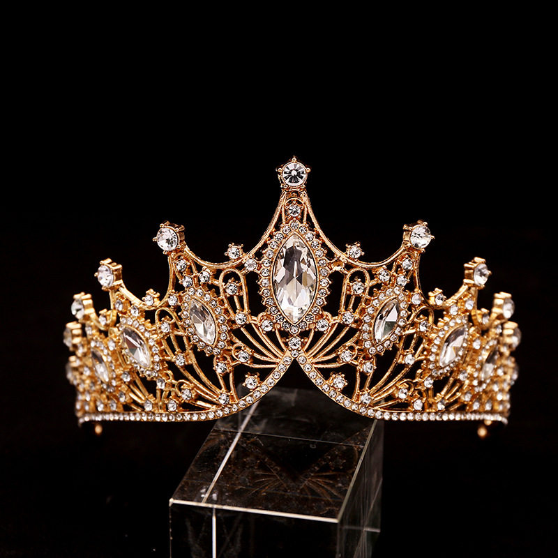 Picture of Cross-Border Bridal Crown Handmade Jewelry Rhinestone Tiara European and American Crown Children's Hair Accessories Adult Birthday Baking Dress