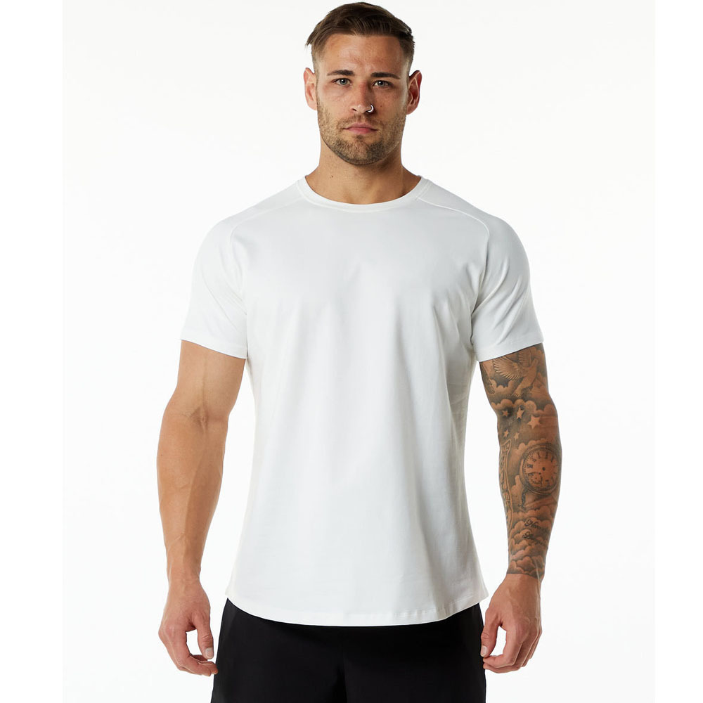 Picture of Summer European and American plus size sports fitness short sleeve men's cotton round neck solid color casual workout blank black T-shirt