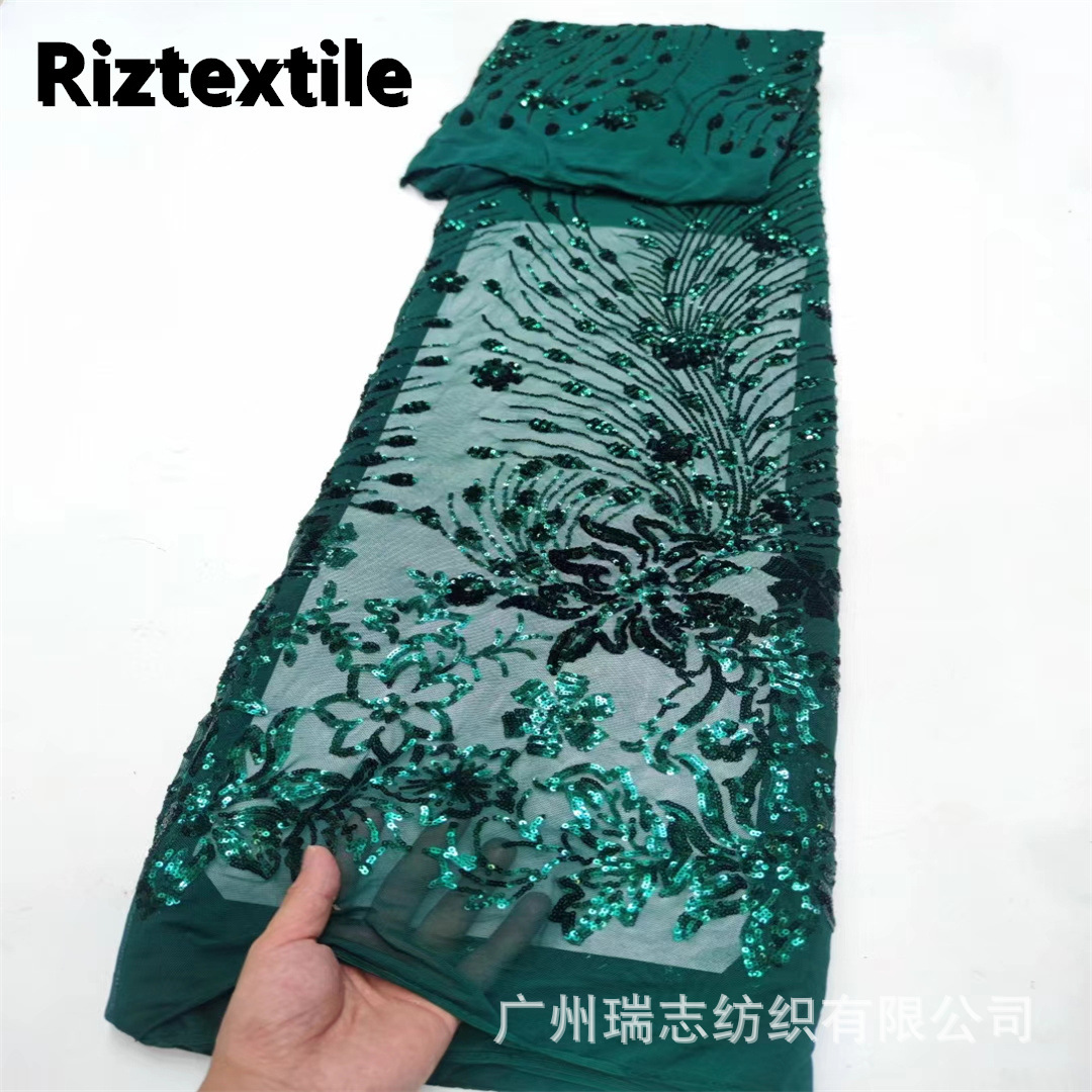 Picture of New in stock elastic net positioning phoenix tail big flower sequin lace fabric European and American banquet dress cheongsam fabric