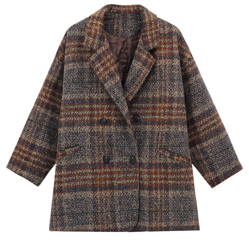 Picture of Popular 2025 Autumn and Winter New Korean Style Mid-Length Plaid Woolen Outwear for Women with Small Tweed Outwear Trendy