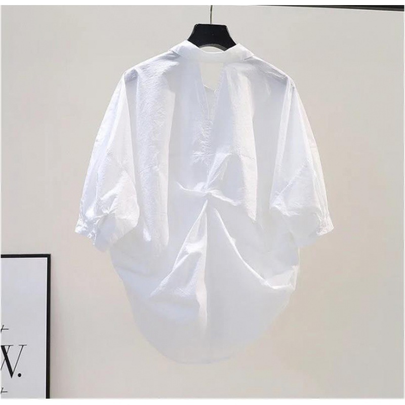 Picture of Pure Cotton Shirt Women's Design Twist Cut Out Backless Shirt Women's 2023 Summer Thin Casual Loose Top for Women