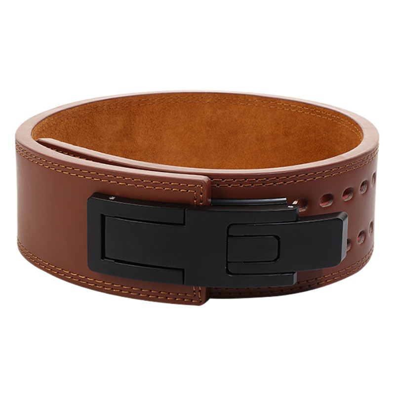 Sports Strength Weightlifting Belt Cowhide Fitness Belt Training Deadlift Squat Automatic Lever Buckle Wholesale for Men and Women