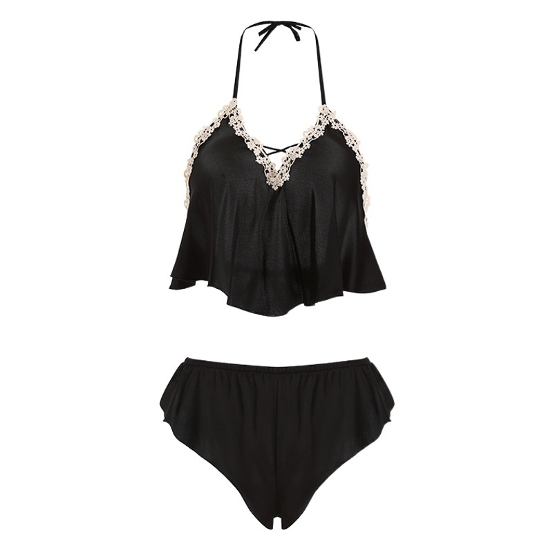 Ruoruo brand sexy deep V lace split backless temptation women's pajamas suspender shorts home wear suit 705