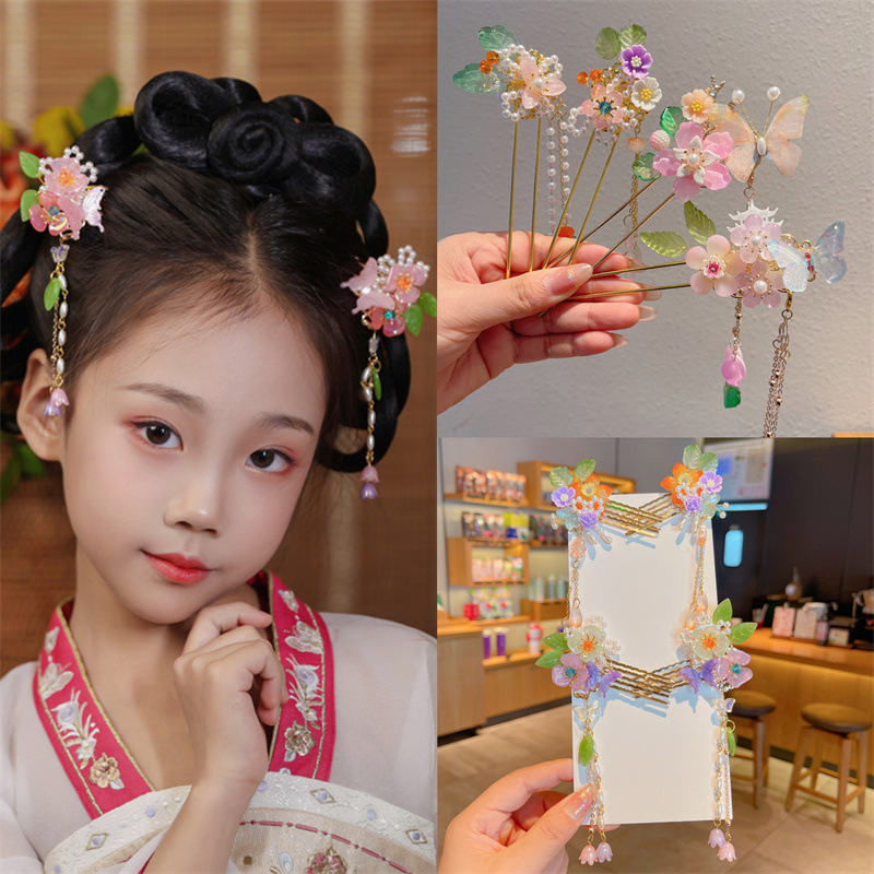 Picture of Antique Hanfu Hairpin Girls' Hair Hairpin Children's Ancient Headwear Chinese Style Step-by-step Tassel Hair Hairpin Hair Accessories
