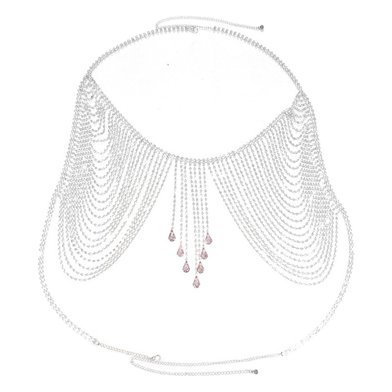 Picture of Cross-border fashion new chest chain European and American style exaggerated shiny full diamond tassel bikini nightclub body chain accessories