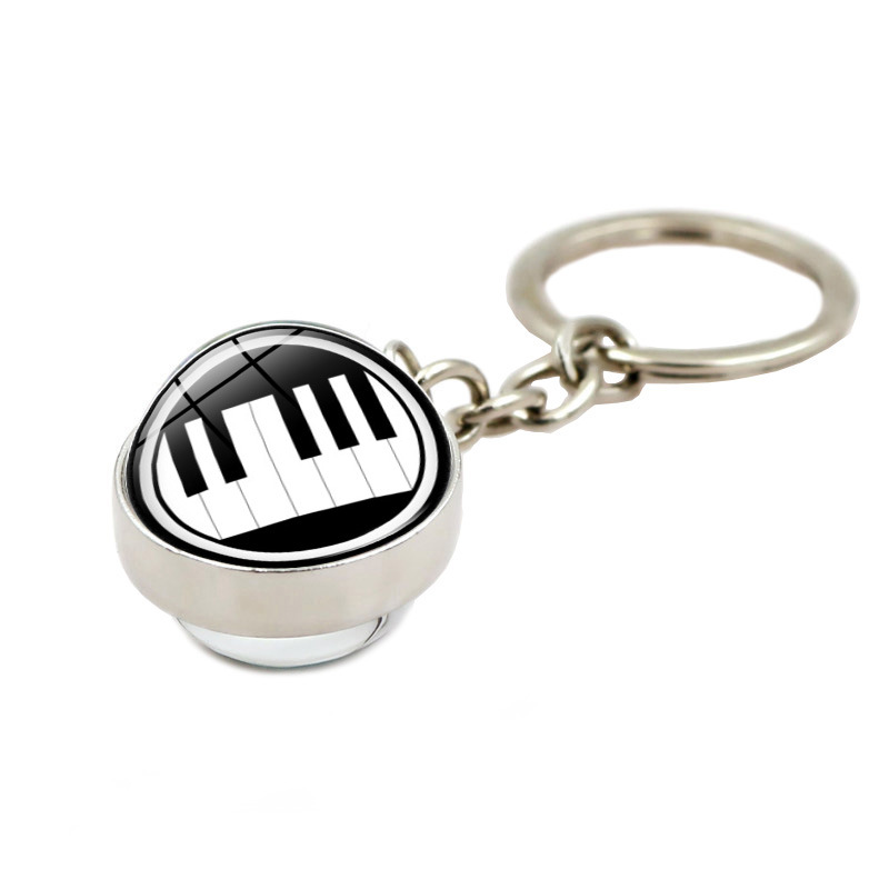 Picture of Music Symbol Piano Keys Time Gem Glass Ball Keychain Pendant Metal Key Chain Creative Small Gift