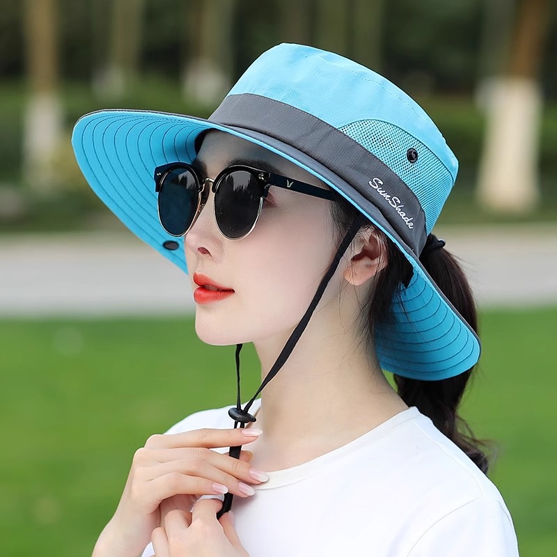 Picture of Cross-Border Summer Women's Outdoor Sun Hat Ponytail Hole Fisherman Hat Sun Protection Sun Hat Breathable Mountaineering Hat Parent-Child Style