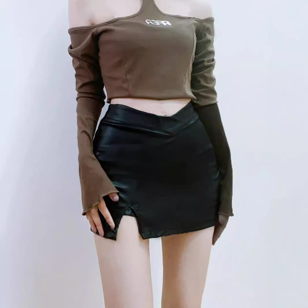 Spice Girl Leather Skirt Short 2023 Autumn and Winter Skirt Women's New High Waist A- Line Hip Skirt Small Short Skirt