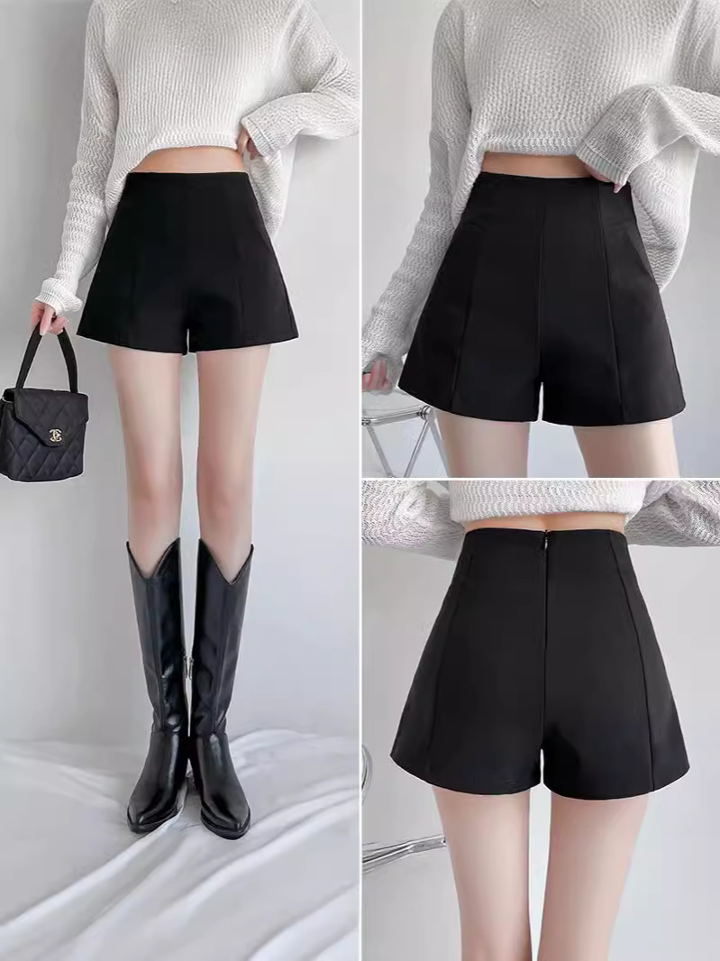 Shorts Women's High Waist 2024 Summer New Casual A- shaped Pants Fashion Slimming Wide Leg Pants Small Black Hot Pants