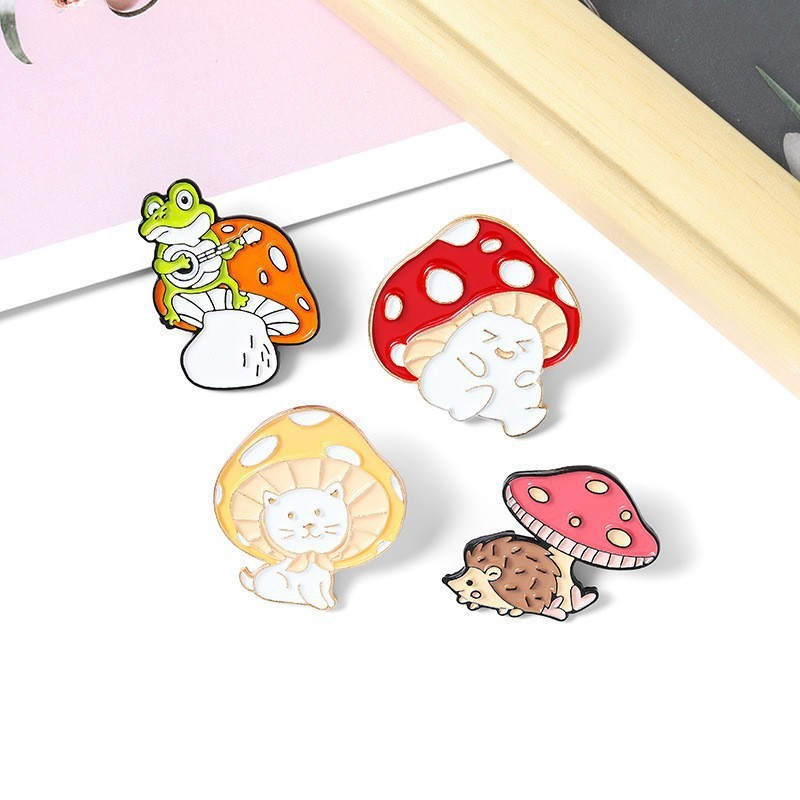 Picture of Cartoon cute 21 mushroom suit mushroom man and frog alloy brooch suit cute anti-light badge