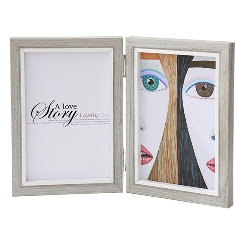 Triple Wooden Photo Frame Cross-Border Table 6inch 7inch Double-Sided Foldableing Photo Frame Two-Piece Four-Piece Conjoined Central Control Picture Frame