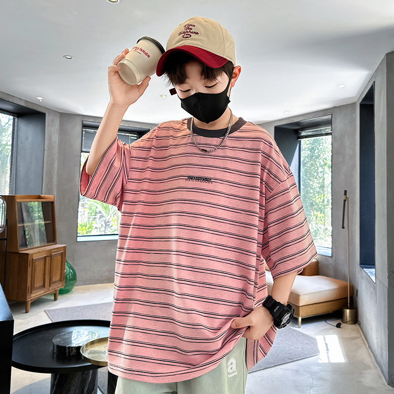 Picture of Summer Boys Short-sleeved T-shirt New Children's Wear Kids Boys Striped T Personality Trendy Cool Teenager Half-sleeved Top Cross-border