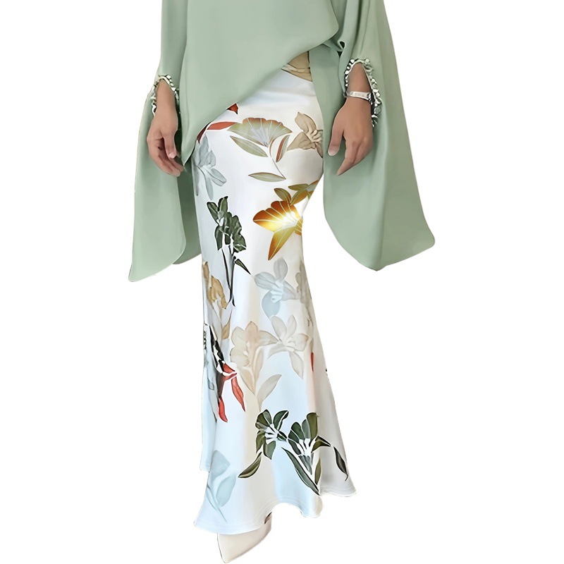 Picture of Cross-border Amazon European and American plus size Women's Autumn High Waist Retro Printed Skirt Elegant Long Hip Skirt