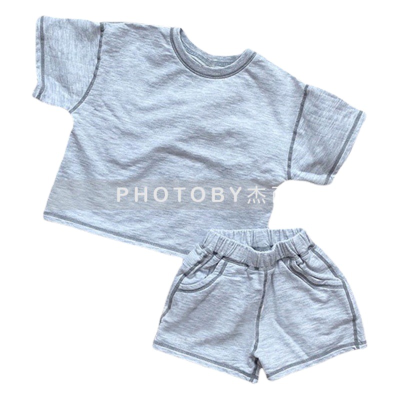Children's Boys and Girls Summer New suit Unisex Contrast Pullover 2023 Casual Cotton Shorts Two-piece Set