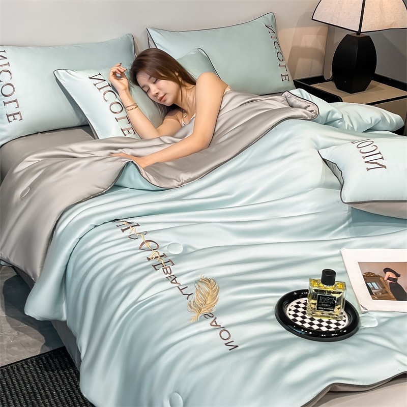 Picture of Class a Light Luxury Washed Ice Silk Summer Quilt Four-Piece Set Air-Conditioned Quilt Embroidered Summer Cool Quilt Three-Piece Set Summer Thin Quilt Ins