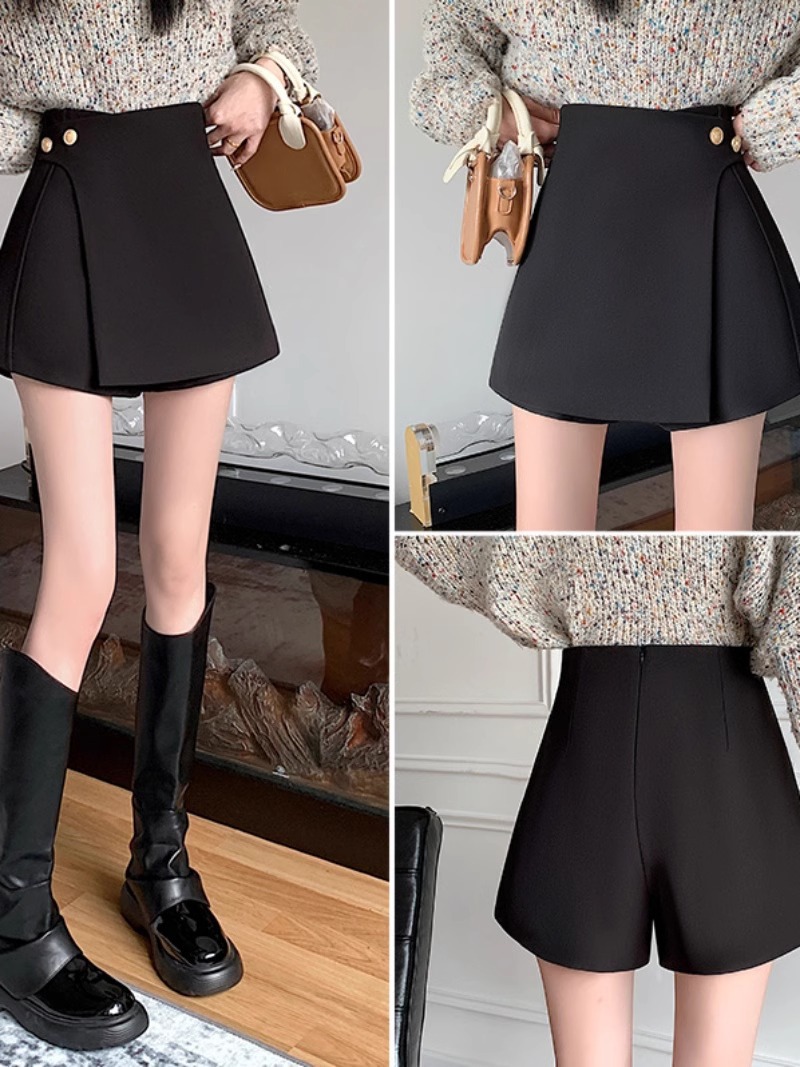 Black Irregular Skirt Women's Spring Short Skirt 2024 New High Waist Slimming Pants Skirt Hip Skirt A- Line Skirt