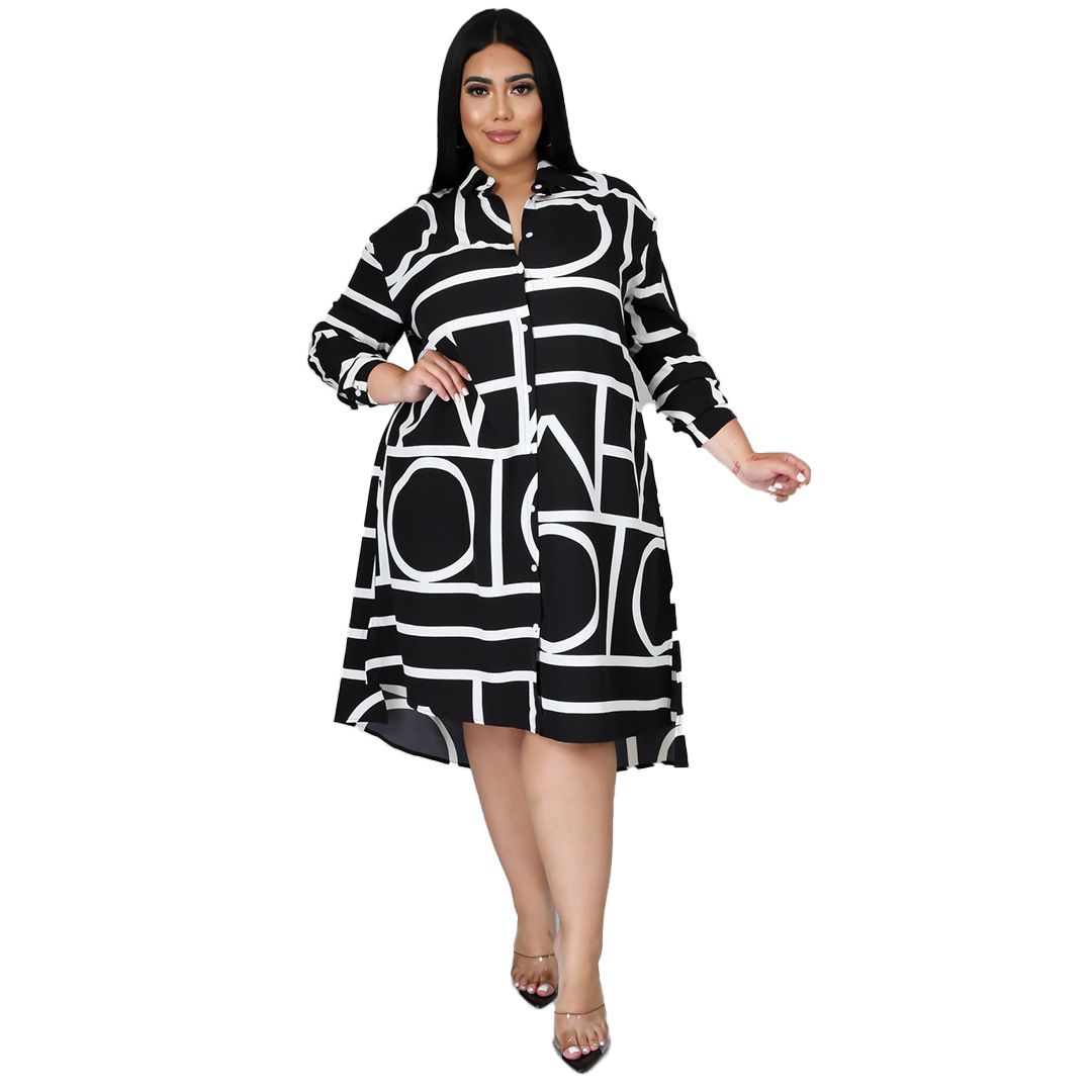 Picture of Amazon Explosions European and American Foreign Trade Cross-border Independent Station eBay Printing Pleated Waist Shirt plus size dress Women