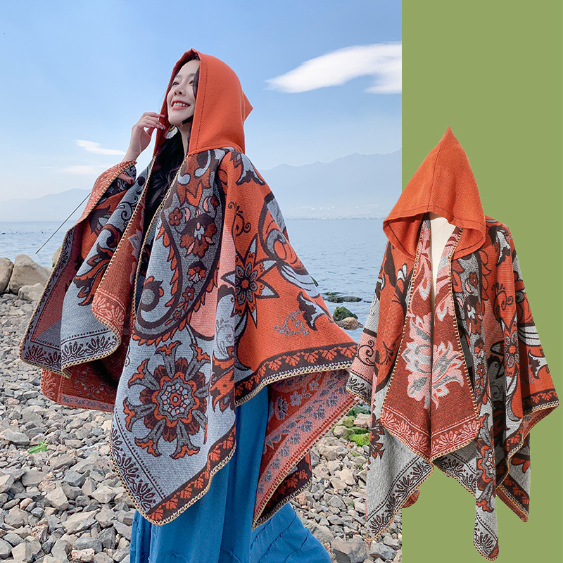 Picture of Hooded shawl cloak Lijiang Xinjiang Xizang grassland tourism wear photo warm outer cape factory wholesale
