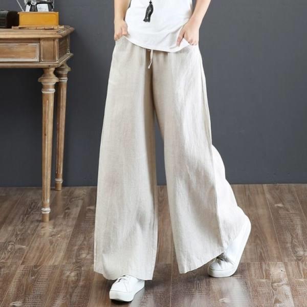 2024 Spring and Summer New Cotton and Linen High-Waisted Loose Large-Size Wide-Leg Pants High-Waisted Retro Casual Floor-Length Straight Pants for Women
