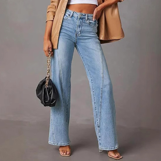 2025 European and American style cross-border Amazon new fashion loose stitching wide leg women's jeans