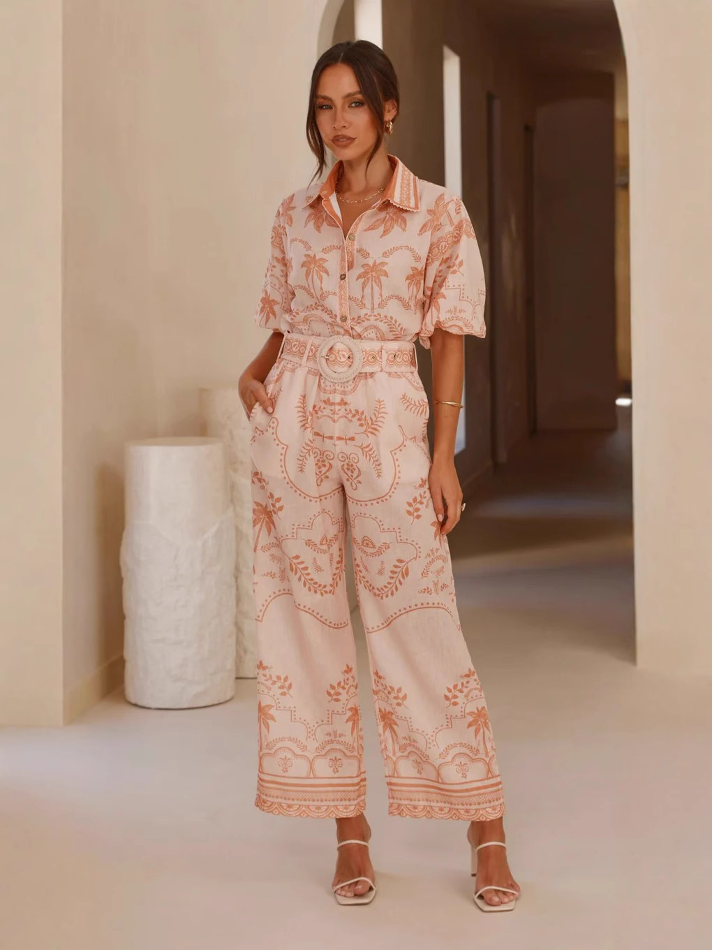 Europe and the United States cross-border 2025 new AliExpress Amazon independent station leisure temperament linen short sleeve belt slim suit
