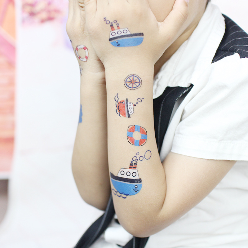 Picture of Children's Cartoon Transport tattoo Paper stickers Aircraft Ship Train Track Creative tattoo stickers