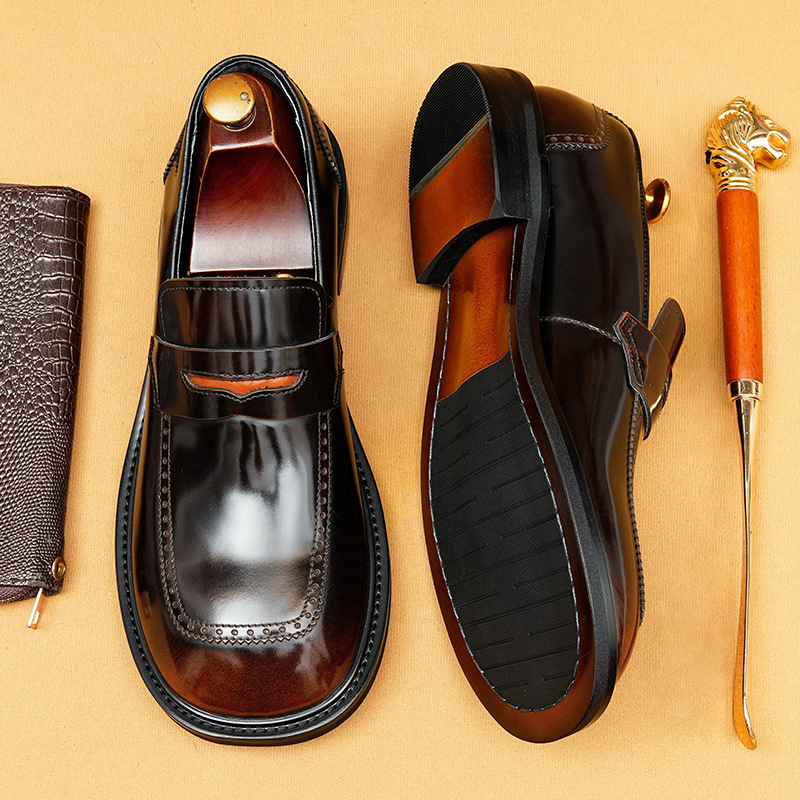 [presale non-in stock] Taobao explosions big head leather shoes men's leather bright business casual British loafers