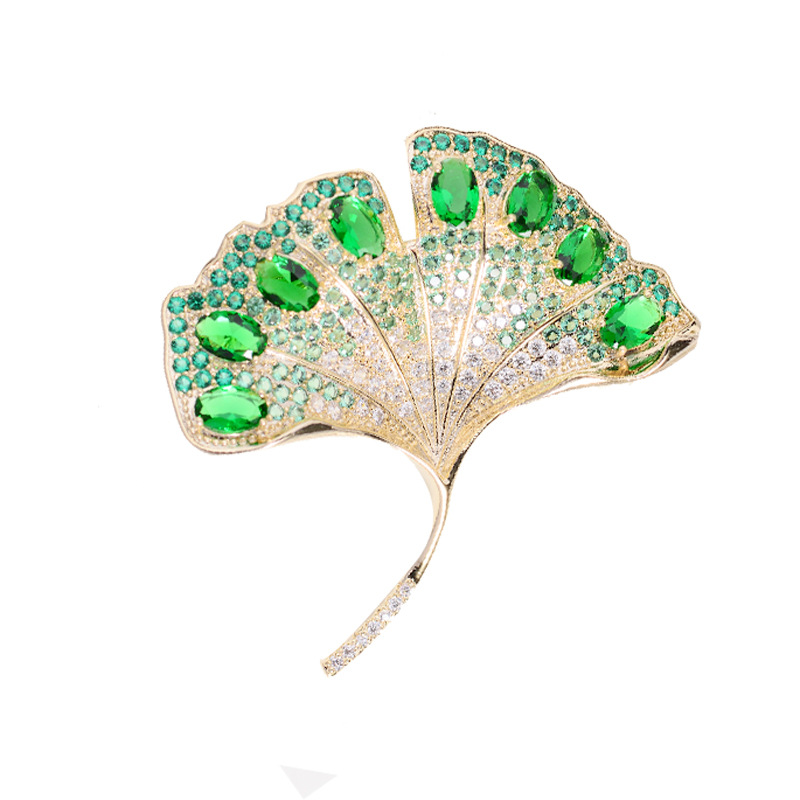 Picture of New Korean style elegant ginkgo leaf zircon brooch fashionable elegant leaf clothing pin creative clothing accessories for women