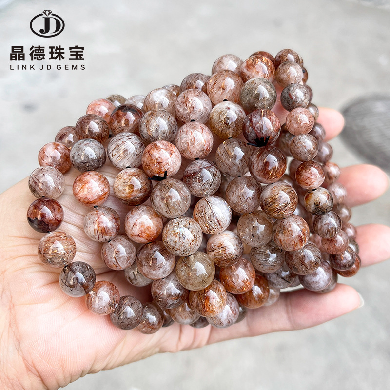 Jingde jewelry natural black gold super seven bracelet hair clear vision crystal round bead bracelet jewelry wholesale