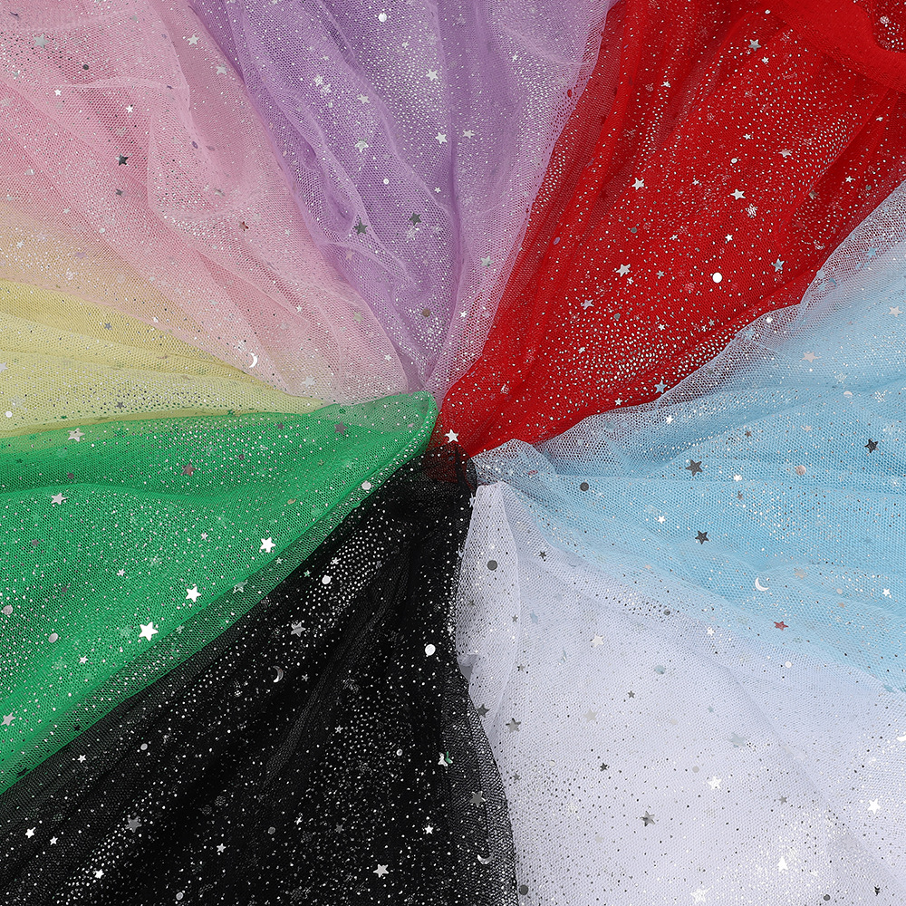 Hot Silver Dot Stamping Pieces Star Moon Yarn Star Yarn Hexagonal Mesh Bottom Yarn TUTU Skirt Cloak Hanfu Toy Veil Children's Clothing