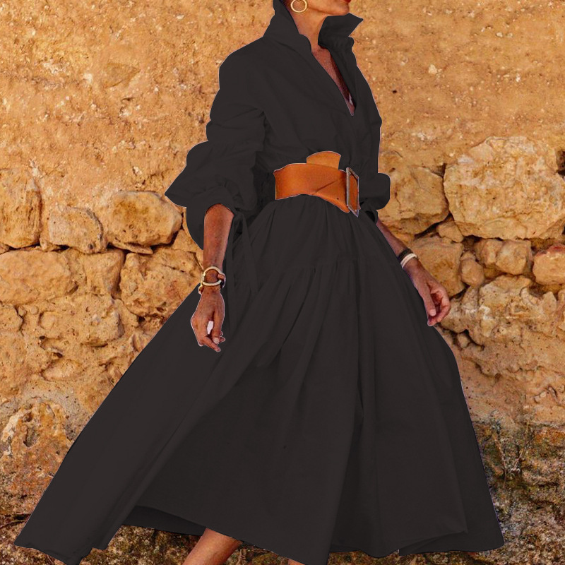 Picture of FD1072 in stock 2025 autumn new cross-border women's fashion temperament lapel long sleeve casual long dress