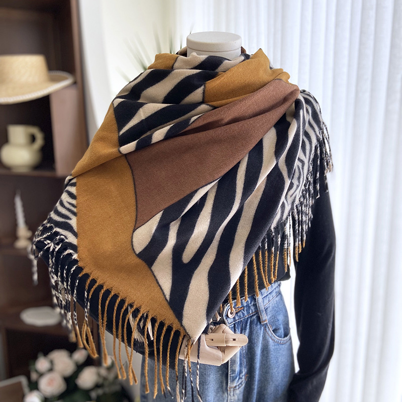Picture of Imitation cashmere scarf women's European and American zebra print double-sided warm tassel shawl autumn and winter warm scarf wholesale