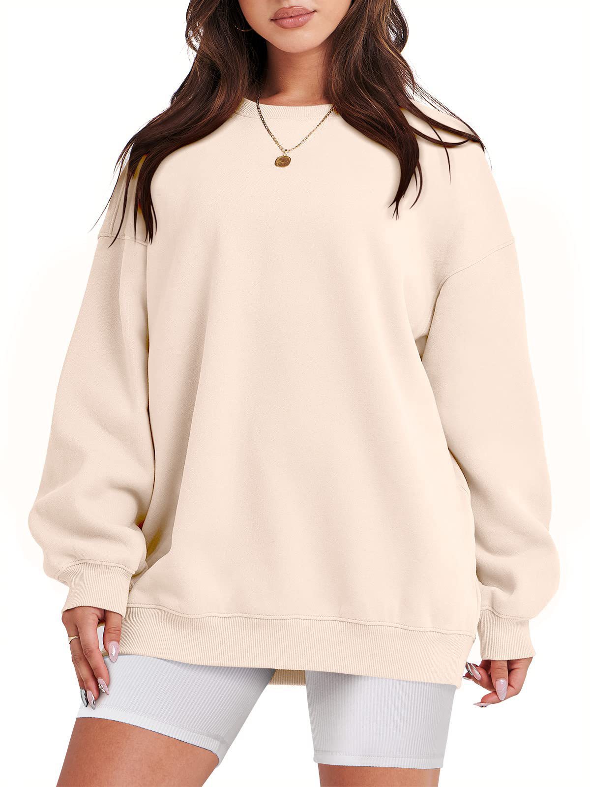 European and American Export Women's Clothing Cross-Border Amazon Loose Pure Color Round Neck Sweatshirt 2023 Autumn and Winter Velvet Long-Sleeved Top