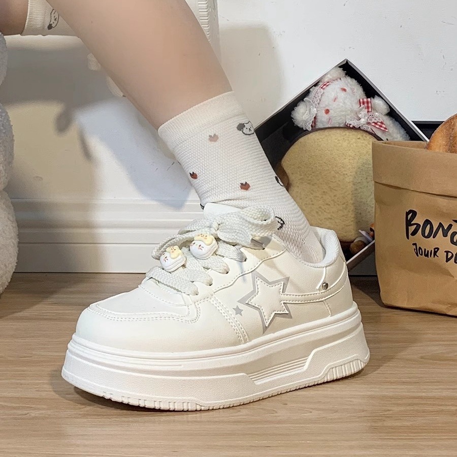 Cute Milk-fufu Women's Shoes Niche Original Thick-soled White Shoes Women's 2024 New Spring and Autumn All-match Casual Sneakers