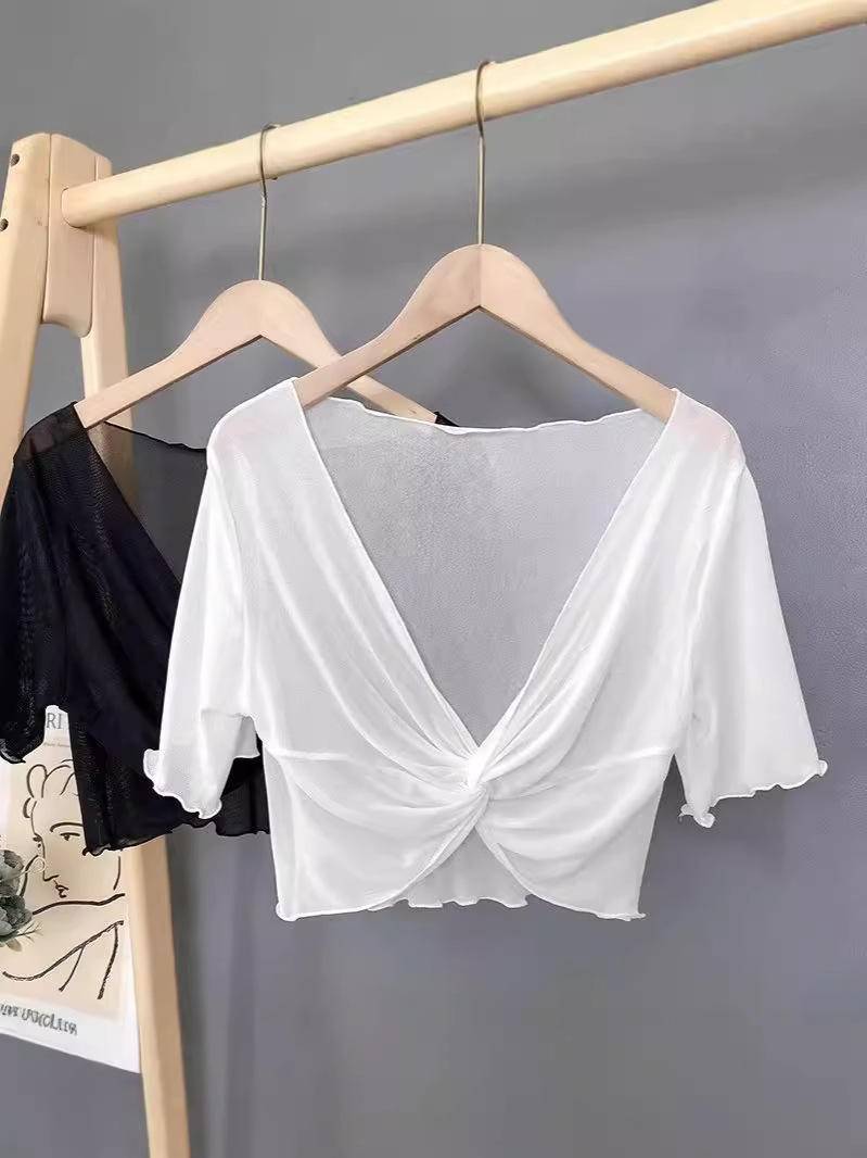 Picture of Summer Lace Mesh Small Shawl Sun Protection Clothing Women's Sling Skirt Short-sleeved Jacket Thin Ice Silk Small Waistcoat Cardigan