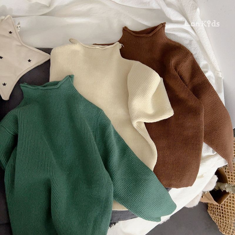Picture of in stock Soft Waxy Self-made Children's Knitwear Base Long-sleeved Sweater for Boys and Girls Half-high Neck Autumn and Winter Korean Style Middle and Big Children