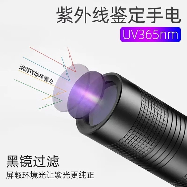 Picture of Wood's Lamp Shines Cat Moss Urine Tinea Fungus Detection Flashlight 365UV Ultraviolet Fluorescent Purple Money Detector Lamp