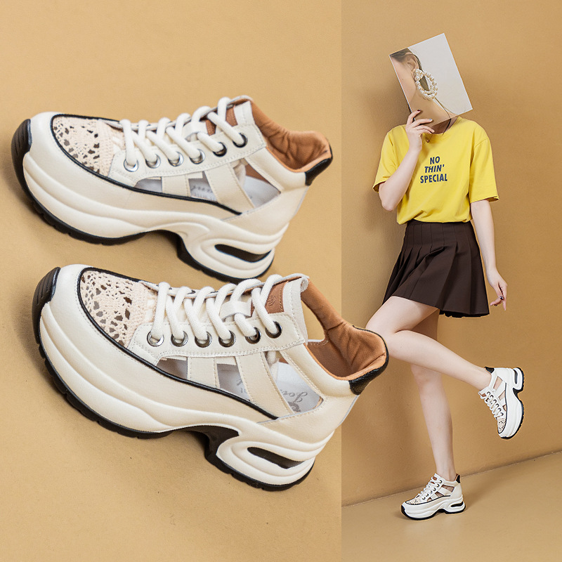 High-Top Cut Out Sandals for Women 2025 Summer New Versatile Thick-Soled Breathable Sports and Leisure Large Size Women's Shoes 41-43
