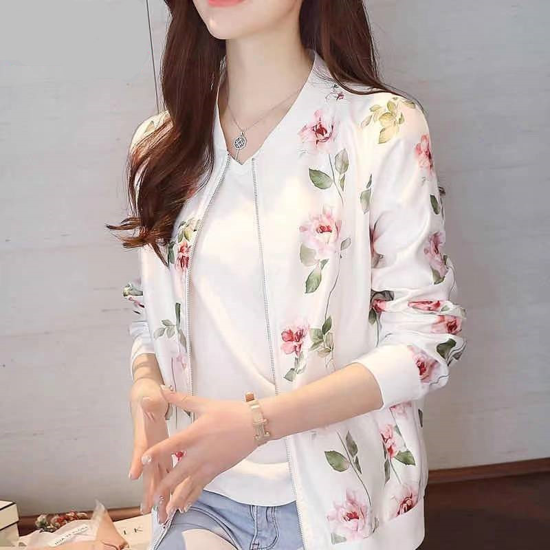 Picture of Chiffon thin air conditioning sun protection coat women's Korean-style long-sleeved zipper baseball uniform printed loose short coat