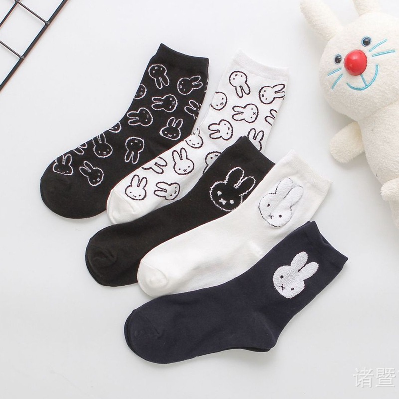 Autumn and Winter Korean-style Rabbit Cotton Women's Socks Cute Cartoon Socks College-style Popular Black and White Fashionable Socks
