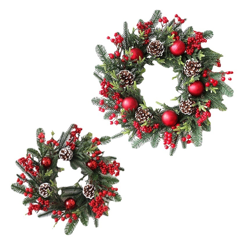 Cross-border Christmas wreath PE pine needle pendant Red Berry electroplated ball set pine cone Christmas wreath